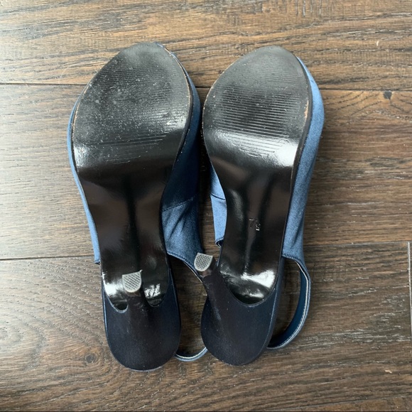 Lulu Townsend Size 7.5 Royal Blue Open Toed Fabric 4.5 Inch Platform High Heels - Picture 11 of 12